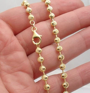 Collar de cadena de cuentas de bola corte luna de 5 mm enchapado en oro amarillo sólido de 14K plata 925 - Imagen 1 de 5