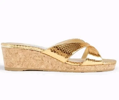 Mules de cuña de corcho de cuero efecto serpiente metálico dorado Jimmy Choo 36,5 Foto 1 de 4