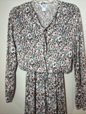 Vestido vintage SEARS para mujer floral acordeón plisado rosa blanco gris blusa talla 8 Foto 1 de 4