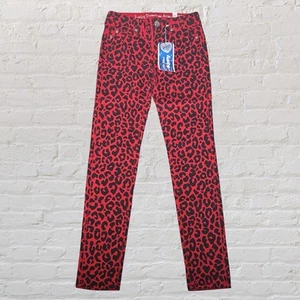 Justice Girls Premium Red Black Skinny Jeans Size 12S Leopard Print Low Rise NWT - Picture 1 of 11