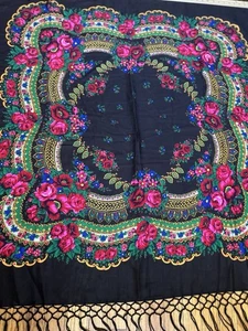 Pavlovo Posad Traditional Shawl Light Wool Scarf with fringe Shawl 46” Red Roses - Picture 1 of 9