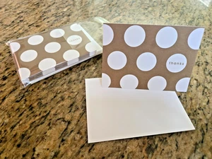 Gold White Polka Dot Dots Thanks Blank Hallmark Note Cards - Set of 12 - NEW - Picture 1 of 3