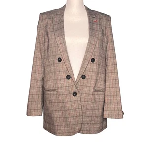 Express Size Medium Classic Brown Plaid Faux Double Breast Blazer Fully Lined - Picture 1 of 12