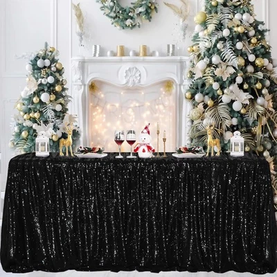 FYLEDAEE Mantel Lentejuelas Negro 50x80" Rectángulo Brillo Fiesta Mantel Cubierta Foto 1 de 4