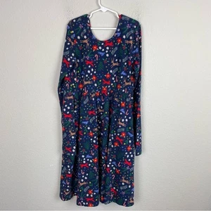 Hanna Andersson Navy Christmas Print Long Sleeve Knit Dress girls 12 - Picture 1 of 8