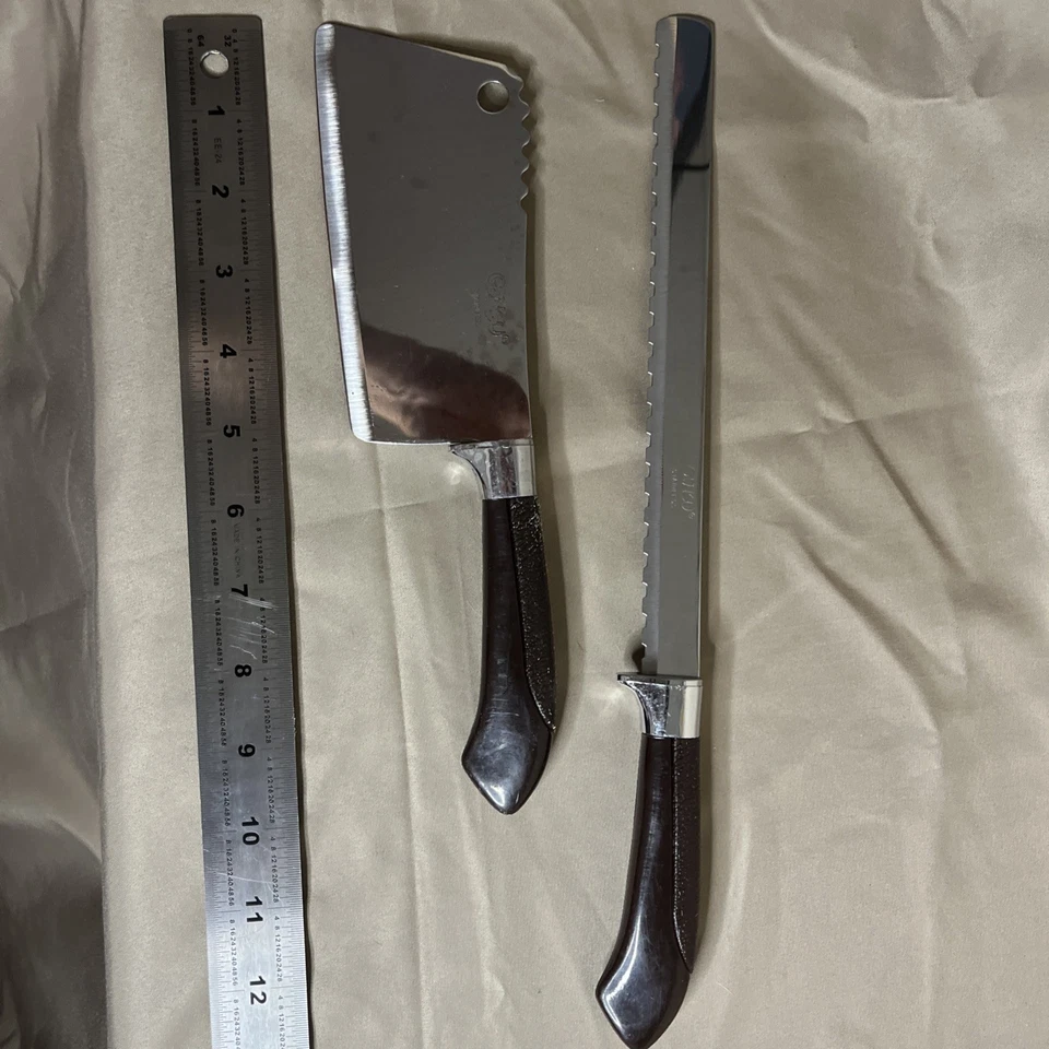 Cuchillo y cuchilla para pan dentado de acero inoxidable Ginsu mango marrón vintage BS3 Foto 1 de 4