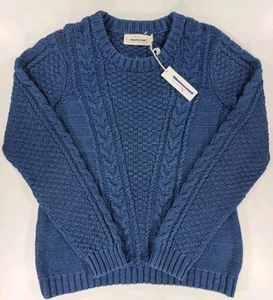 NEW Guideboat Co Cable Knit Fishermans Sweater Cotton Chunky Blue Women's XL NWT - Picture 1 of 12