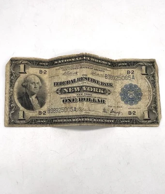 1916  $1 NEW YORK FEDERAL BANK BLUE SEAL National US Currency Dollar Large Note - Image 1 of 4