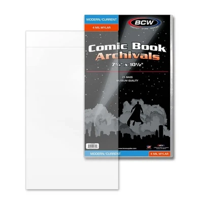 Current Mylar Comic Book Bags 4 mil Pack of 25 BCW Archival Polyester Semi Rigid