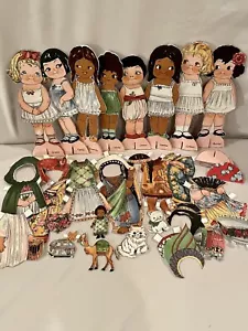 Aunt Lindy's Fabric Multicultural Paper Dolls Lot of 8 Girls Outfits Accessories - Picture 1 of 7