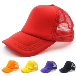 Trucker Hat Foam Mesh Baseball Cap Adjustable Plain Solid Men Women Hats Flat- - Picture 1 of 24