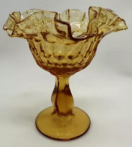 HERMOSO CUENCO DE VIDRIO COMPOTA HUELLA PULGAR FENTON ÁMBAR CON PATAS PRENSADAS de colección - Imagen 1 de 12