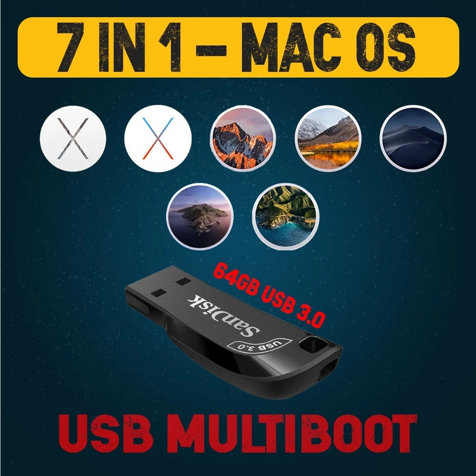 macOS Multi Boot USB Stick 7in1 - Yosemite | El Capitan | Sierra | High Sierra.. - Bild 1 von 1