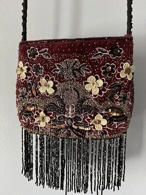 ZARA Bag Boho Bohemian Fringes Crossbody Shoulder Embroidered Beaded Flowers - Image 1 of 4