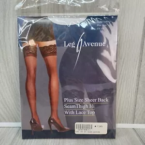 Leg Avenue Stockings 1022Q WHITE Plus 1X-3X Sheer Back Seam Thigh Hi Lace Top - Picture 1 of 9