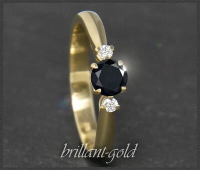 Gold 0,49ct Diamant Ring, Brillant Solitär schwarz mit 0,42ct, 585 Gelbgold - Bild 1 von 4