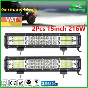 2Pcs 15inch 7D Tri Row 216W LED Work Light Bar for Off road Jeep Car SUV ATV 4WD - Imagen 1 de 12