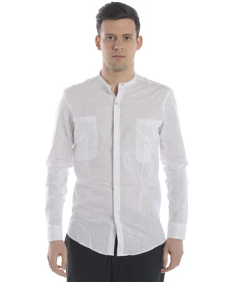 Camicia Daniele Alessandrini Shirt Lino Uomo Bianco C6443R12143802 2 - Immagine 1 di 4