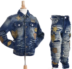 Boys' 8IGHTH DSTRKT Ribbed Moto denim jeans with rips and patches - Picture 1 of 4