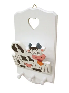(TC089) Hanger Triple Hanger Hook Wood Shelf Cow Black Letters - Picture 1 of 1