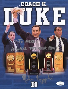 MIKE KRZYZEWSKI HAND SIGNED 8x11 COLOR PHOTO DUKE COACH TO MIKE JSA - Picture 1 of 2