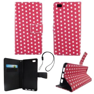 Custodia Protettiva per Huawei P8 Lite Polka Dot Fucsia Borsa a Libro Wallet - Foto 1 di 2