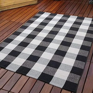 Buffalo Plaid Farmhouse Rug 27"x44" Black And White Buffalo Check Door Mat - Picture 1 of 7