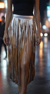 Women Silver Beige Long Skirt Faux Leather Wrap Around Jungle Safari Belt S M - Picture 1 of 13