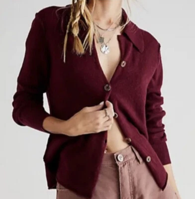 Free People Paloma Cashmere Cardi In Burgandy, XSmall, New! - Imagem 1 de 4