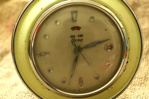 Vintage Alarm Clock Wind-Up Desk & Day-Date Rare Alarm Clock HERO Made In China Cover