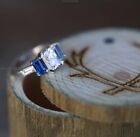 Natural Aquamarine Sapphire Unique Band Wedding Ring 14K White Gold Fine Jewelry