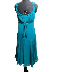 Ted Baker Dress Women Medium Green Ruffle Empire Sun Dress Lined Size 3 UK 12 - Picture 1 of 12