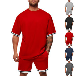 Men Summer Outfit 2-Piece Set Short Sleeve Shirt and Shorts Sweatsuit Set
