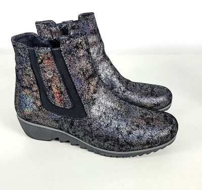 Wolky BASKY треск радужный черный кожаный лодыжки молнии на танкетке ботинки 41/9 9,5 - Изображение 1 из 4