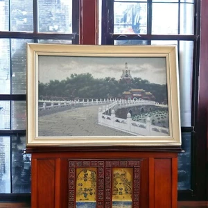 Chinese Du Jinsheng Silk Factory Stevengraph Tapestry White Tower Beihai Beijing - Picture 1 of 9