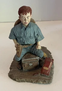 Resin Cowboy Kid  Figurine Sitting On A Chest - Western Theme - Picture 1 of 4