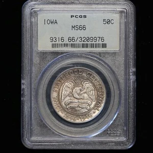 1946 GEM BU MS66 IOWA COMMEMORATIVE SILVER HALF DOLLAR PCGS CERTIFIED COIN - Picture 1 of 2