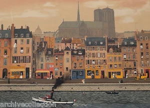 Michel Delacroix " Bord de la Seine" Lithograph SN Art - Picture 1 of 3