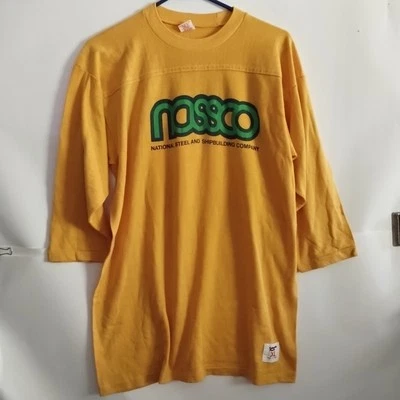 Vintage NASSCO Tshirt Jersey Tee Goldenrod 21x30" National Steel Shipbuilding Co - Image 1 of 4