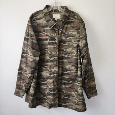 Chaqueta Caslon Mujer 22W Plus Utilitaria Militar Verde Camuflaje Abotonable Gorpcore Caminata Foto 1 de 4