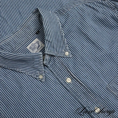 LNWOT orSlow Made in Japan Blue White Railcar Striped Twill Button Down Shirt 4 - Image 1 of 4