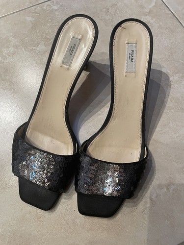 PRADA VINTAGE SERA GATTINO TACCHI taglia italiana 40 US 10 nero.