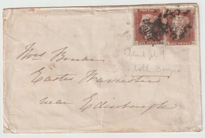 1841 2 x 1d ROTER IMPERF 3+ RÄNDER VERSCHMIERTE SCHWARZE MALTESERKREUZE NACH WARRISTON EDIN - Bild 1 von 3