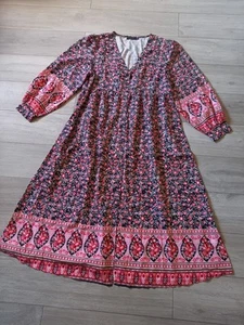 In The Style Black Floral Relaxed Fit Smock Dress Button Front Boho Prairie UK24 - Picture 1 of 19