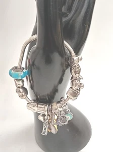 Pandora 925 Sterling Silver 18cm Snake Link Bracelet 15 Charms Boxed 61.00g - Picture 1 of 9
