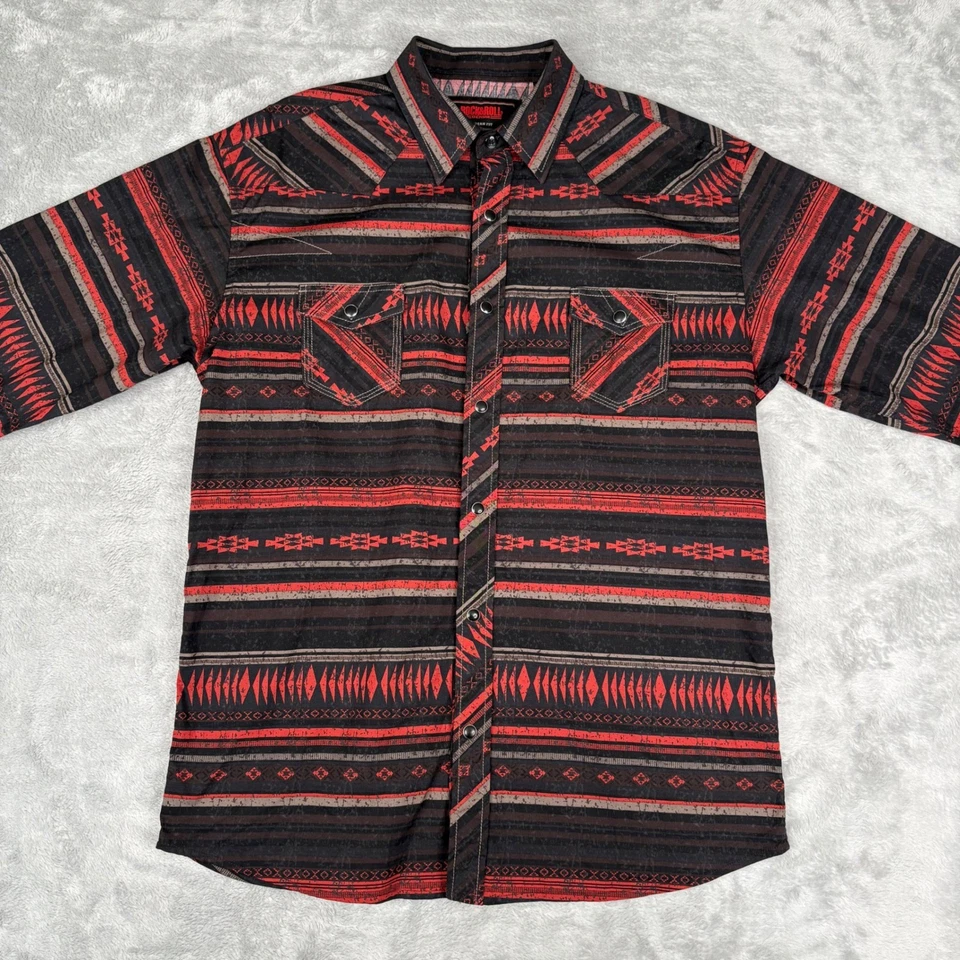 Rock & Roll Denim Boys Western Shirt Cowboy Modern Fit Southwest Print XL - Image 1 of 4