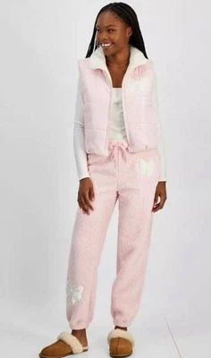 Chaleco acolchado Madden Girl Sherpa rosa, acento de lazo, M para niños, sin mangas Foto 1 de 4