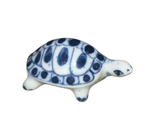 Miniature Hand-Painted Delft Style - Blue and White Ceramic Turtle 1.5” - Picture 1 of 4