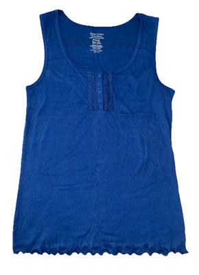 Faded Glory Tank Top Women’s M Blue Organic Cotton Lace Lettuce Hem Y2K 2009 NEW - Image 1 of 4