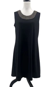 Ronni Nicole Shift Dress Women’s 12 Black Beaded Neck Boho Chic Artsy Cocktail - Picture 1 of 8